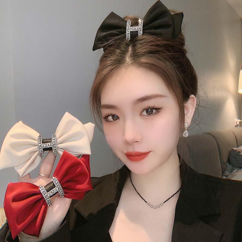 Kẹp Tóc Hình Nơ Lớn Đính Đá Thanh Lịch Cho Nữ