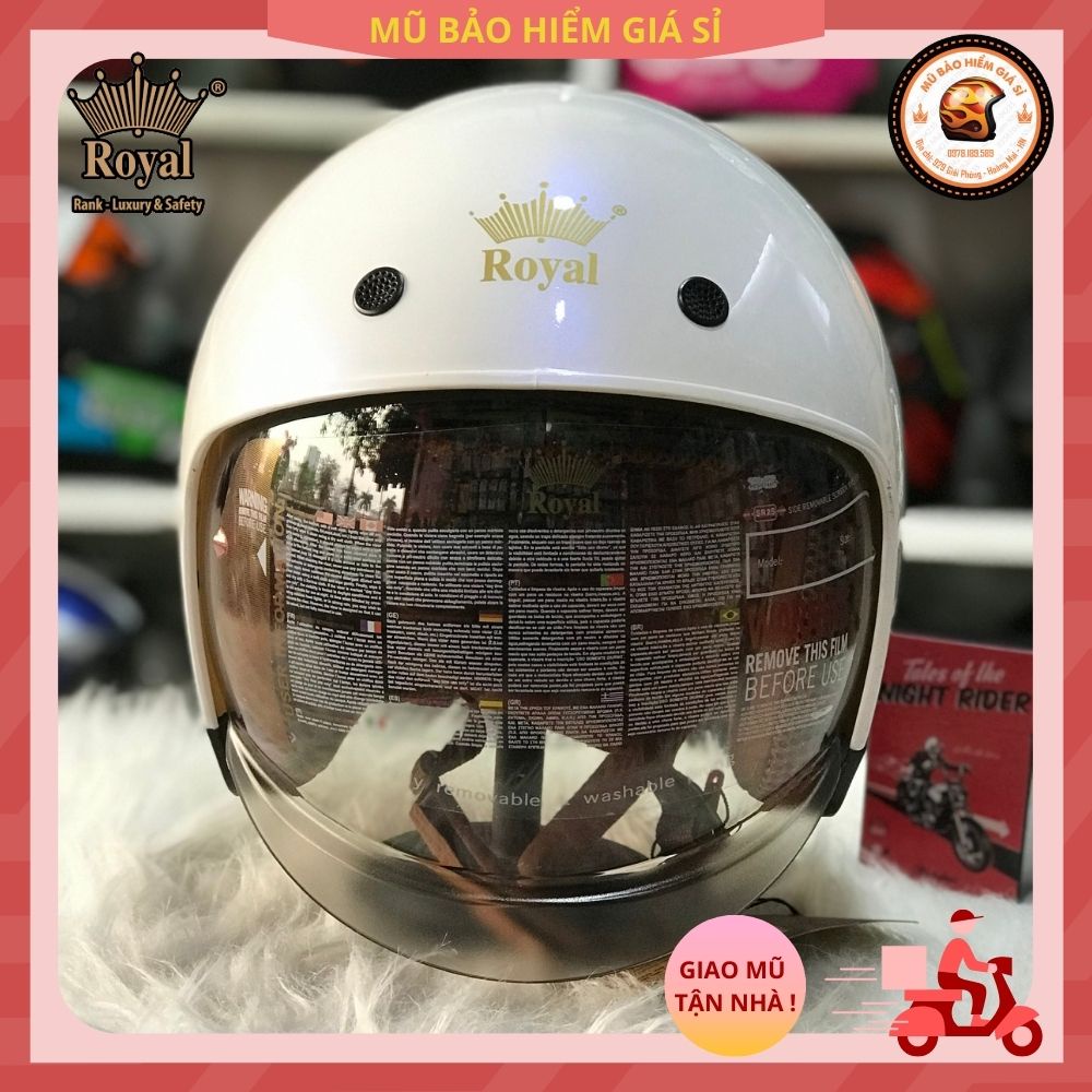 MŨ NÓN BẢO HIỂM XE MÔ TÔ 3/4 ROYAL M139 KÍNH ÂM SIZE  MẦU TRẮNG BÓNG