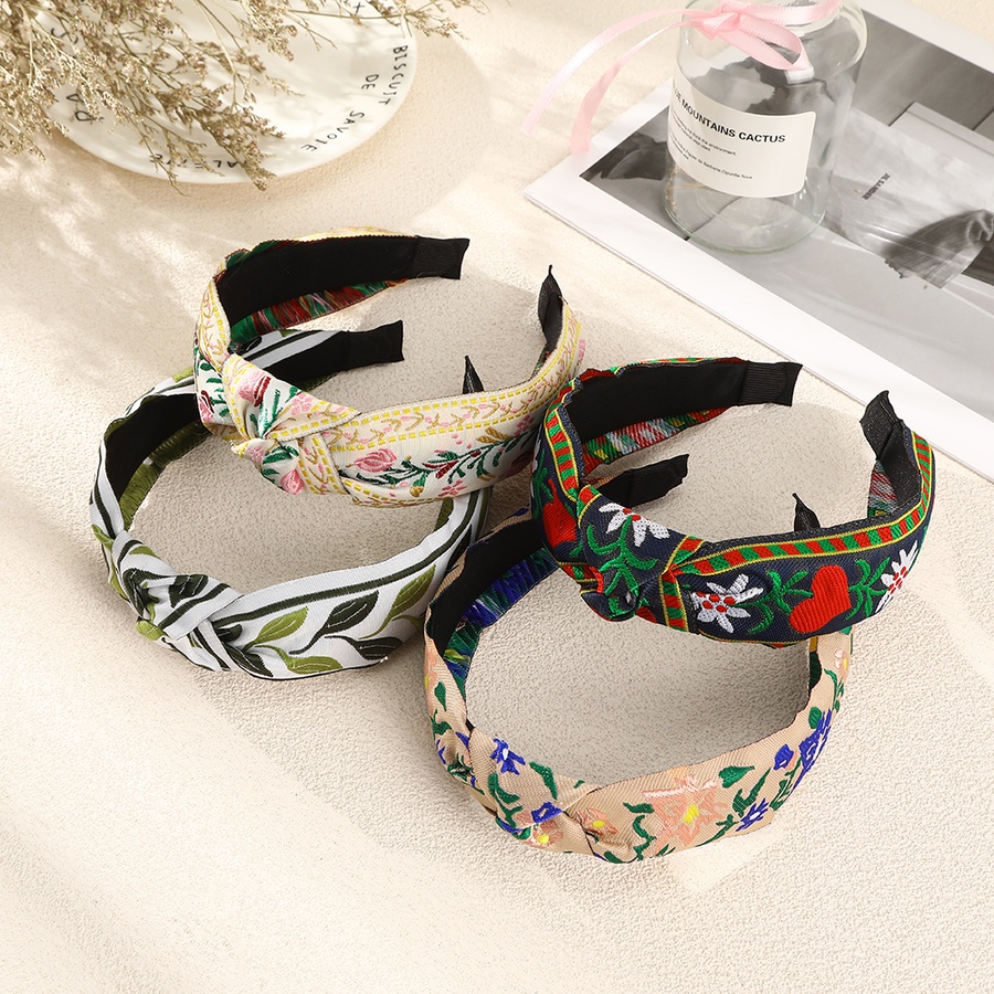 Băng Đô Cài Tóc Thắt Nút Thêu Họa Tiết Hoa Lá Phong Cách Dân Tộc Cổ Điển Thời Trang Cho Nữ