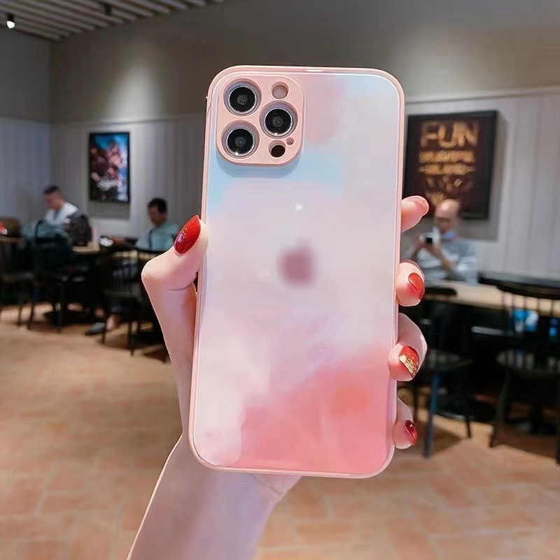 Ốp Điện Thoại Kính Cường Lực Cạnh Vuông Cho Iphone 11 12 13 Pro Max X Xr Xs Max