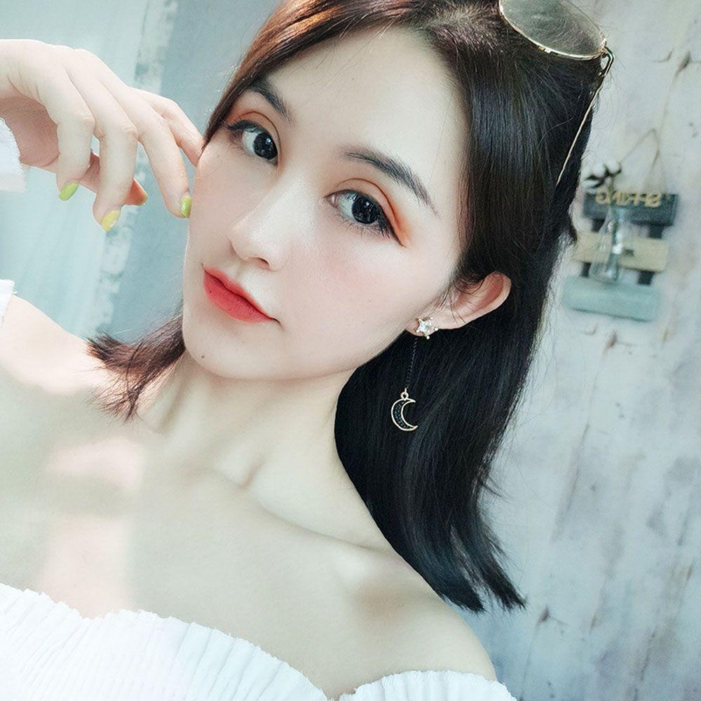 MOCHO Hoa Tai Dáng Dài Mặt Hình Ngôi Sao Mặt Trăng Màu Đen Thời Trang