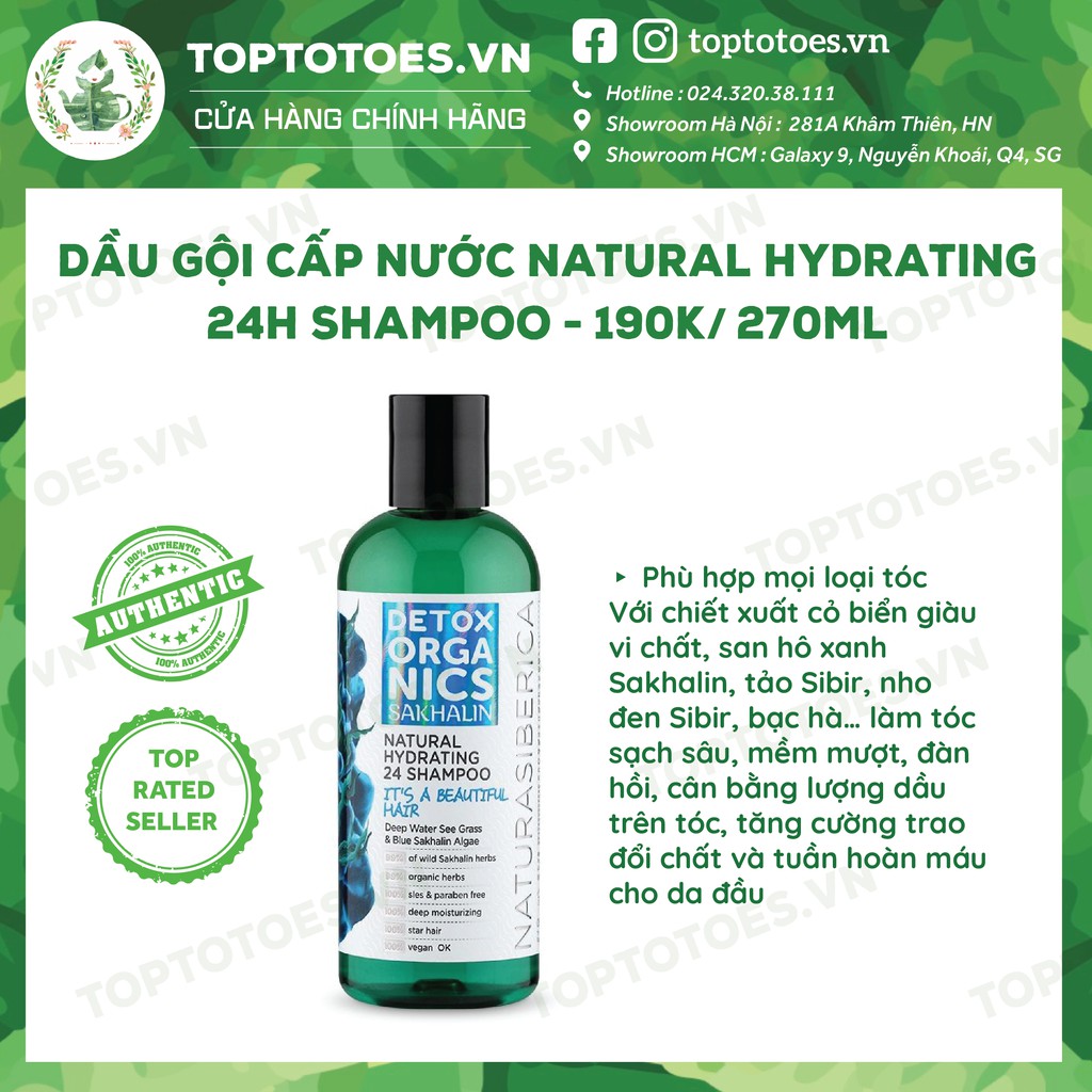 Gội xả thảo mộc Natura Siberica Detox Organics cấp nước/cân bằng da đầu, cho tóc tơi mượt, bồng bềnh