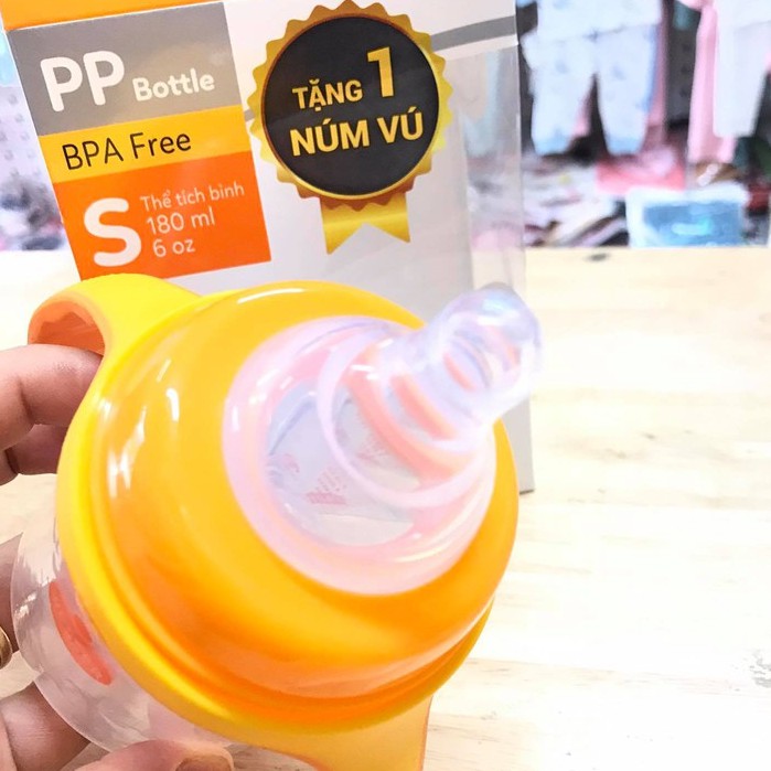 [Tặng 1 Núm Size S]Bình Sữa Wesser Nano Cao Cấp Cổ Rộng PP Bottle Kháng Khuẩn Có Tay Cầm Dung Tích 180ml/ 260ml