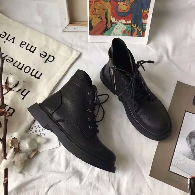 Giày da nữ kéo séc cổ cao ulzzang Hàn quốc | BigBuy360 - bigbuy360.vn