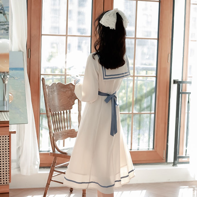 Đầm cổ thủy thủ thiết kế mới phong cách Pháp thanh lịch dành cho nữ sinh