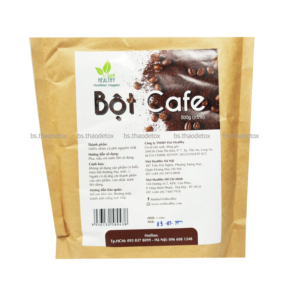 Cà phê bột hữu cơ Vietheathy 500g thải độc đại tràng, Coffee Enema, Gerson súc rửa ruột