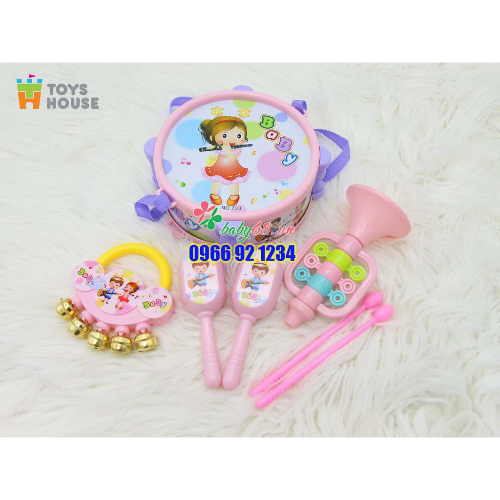 Bộ đồ chơi Xúc xắc, lục lạc, kèn, trống Toyshouse dành cho bé từ sơ sinh 733 - Giúp bé phát triển thị giác, thính giác