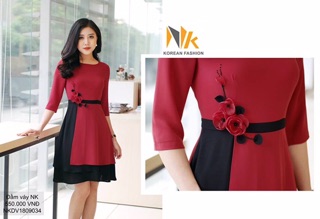 Đầm phối hoa eo NK kèm ảnh thật