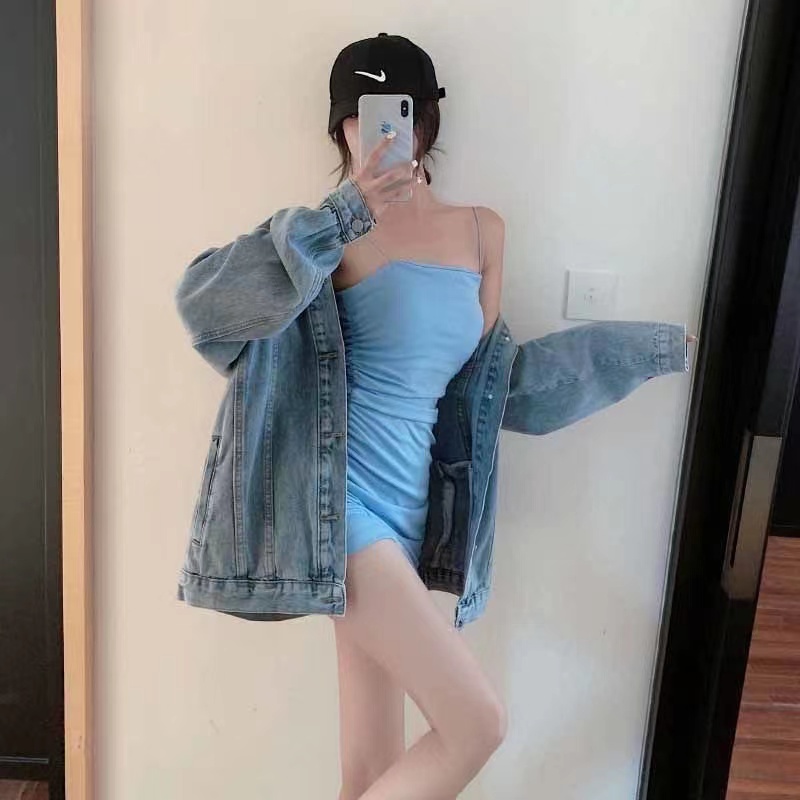 Áo Khoác Denim Dáng Rộng Kiểu Retro Hàn Quốc Thời Trang Mùa Đông Cho Nữ