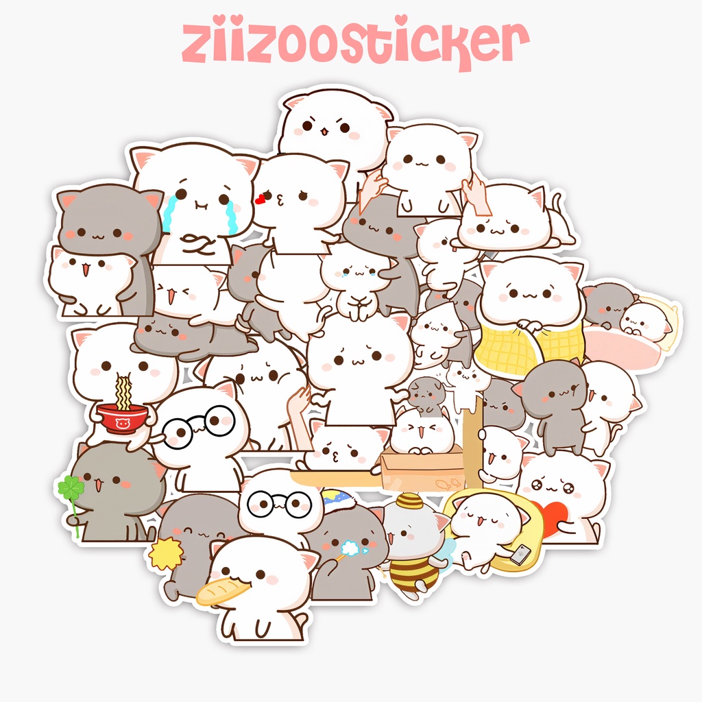 Set 30 sticker Mèo Con Cute, hình dán trang trí điện thoại, laptop, nón bảo hiểm, hộp bút, sổ tay