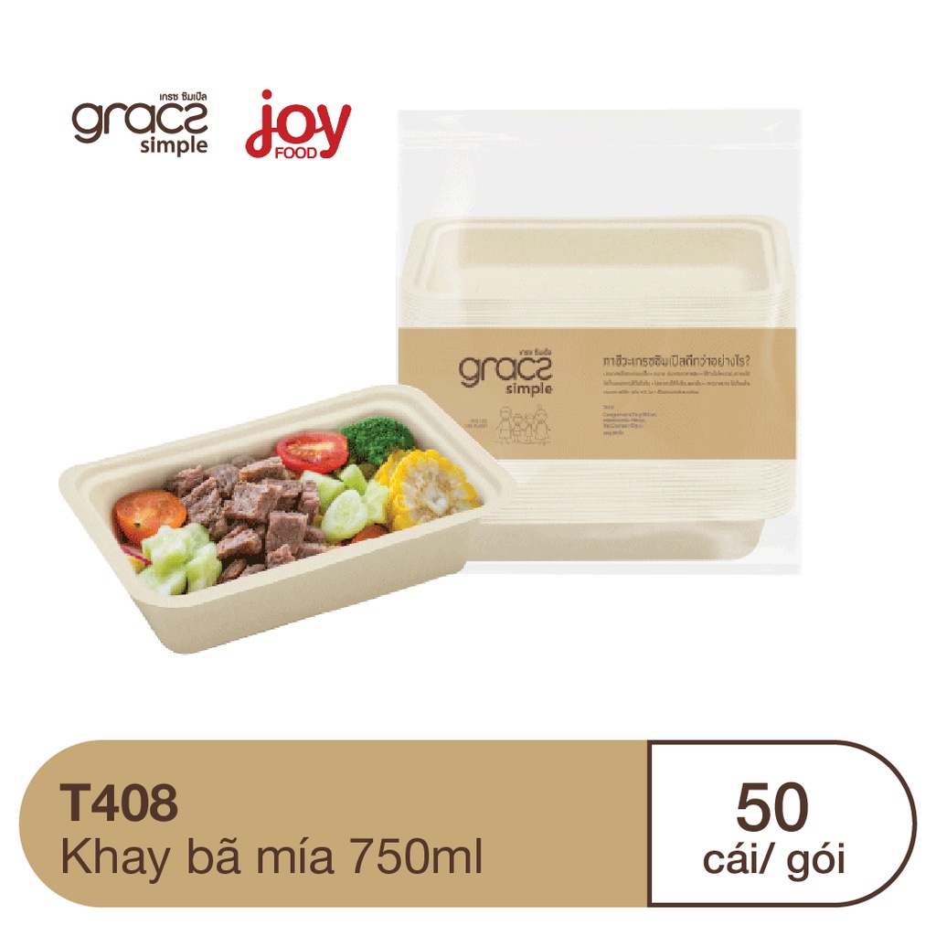 50 khay bã mía Gracz 750ml đựng món ăn, cơm phần/ Kèm Nắp Nhựa