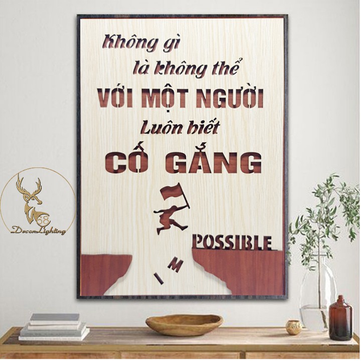 Tranh Gỗ dán tường  treo tường tạo động lực câu slogan Không gì là không thể LP0391