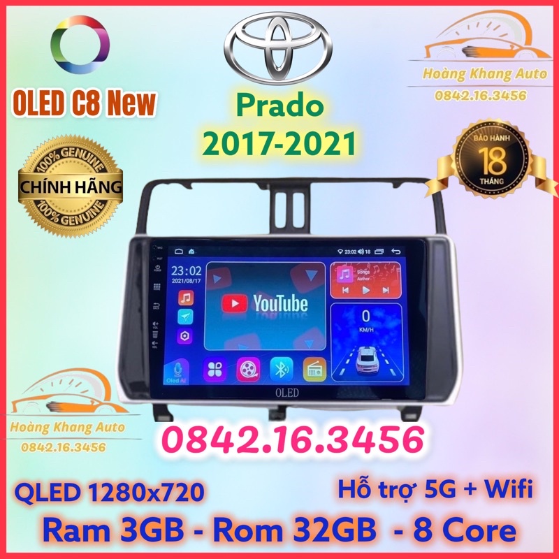 Màn hình android OLED C8 New theo xe Prado 2017 - 2021  kèm dưỡng và jack nguồn zin theo xe