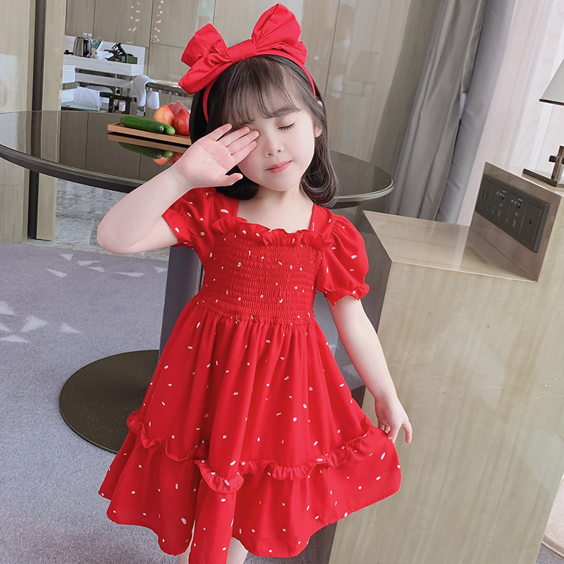 NNJXD Girls Polkadot Princess Dress Summer Children Birthday Party Korean Style Flared Sleeve Clothes