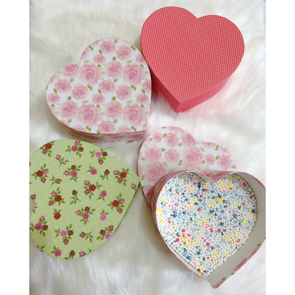 SET HỘP QUÀ TRÁI TIM SIZE LỚN KÈM HẠT XỐP NHIỀU MÀU