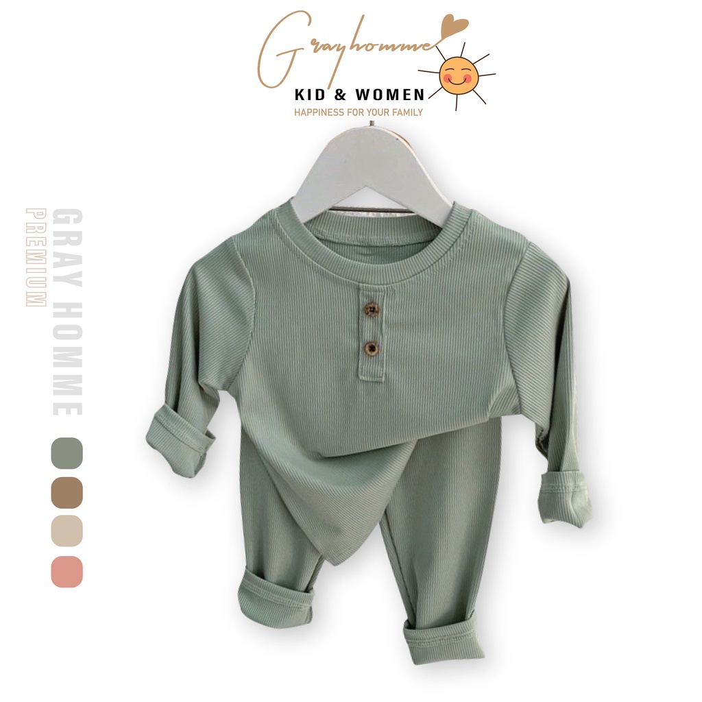 Bộ thun tăm trẻ em cao cấp GrayHomme kid, chất len co giãn và đàn hồi siêu tốt giữ phom tốt