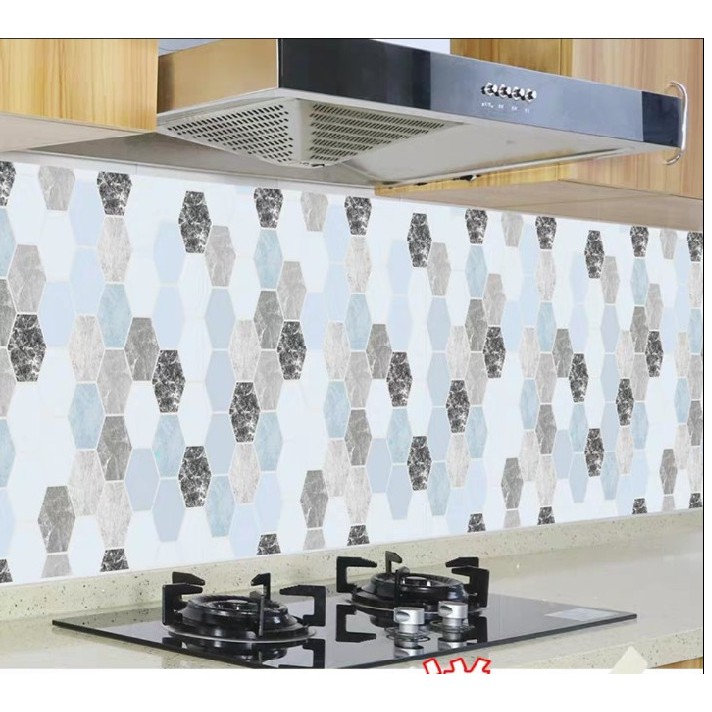 Decal giấy dán tường ô ngũ giác khổ 0.6m keo sẵn