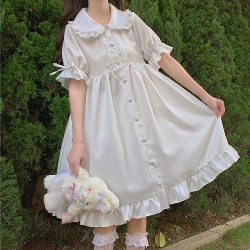 Váy babydoll cổ sen tay nơ ly ngực PM