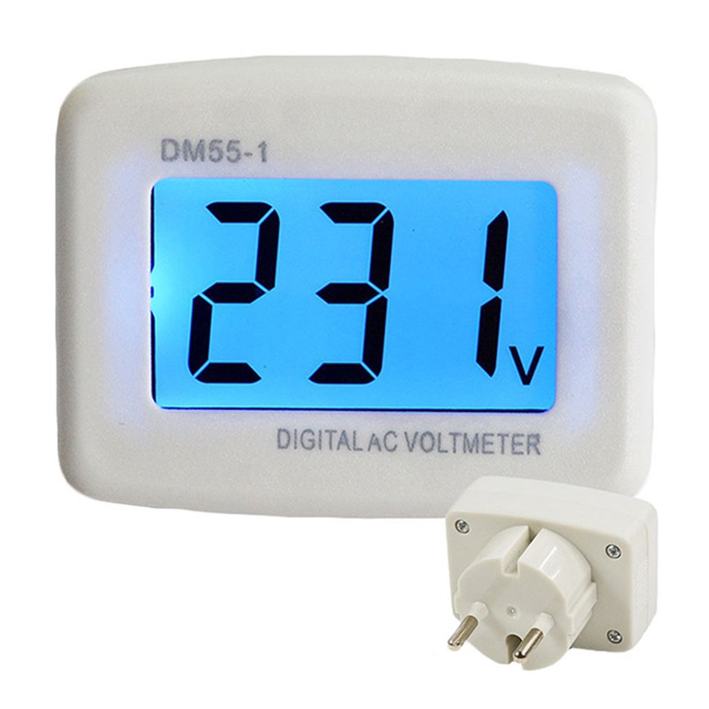 DM55-1 AC 80-300V Vôn kế kỹ thuật số EU US US Cắm Vôn kế Ổ cắm Điện áp Máy đo điện áp hiển thị LCD