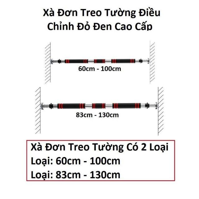 Xà Đơn Treo Tường Xà Đơn Gắn Cửa Thông Minh 60-100cm và 80-130cm - Dụng Cụ Tập Thể Dục