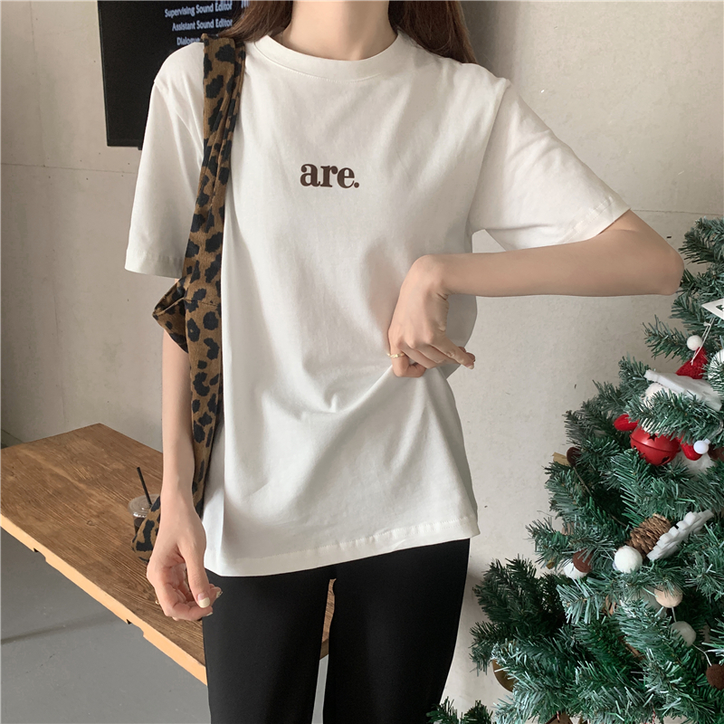 SUXI Áo Thun Nữ Ngắn Tay In Chữ Đơn Giản