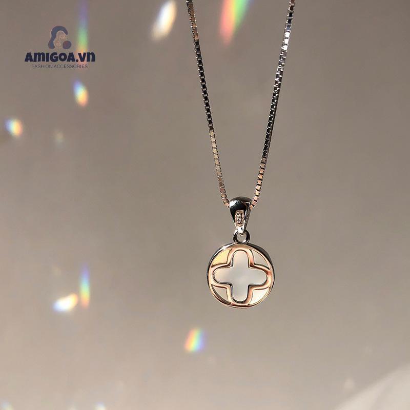 ✨✨Vòng cổ Mặt Tròn Trong Suốt Phối Đá Opal Trắng Thời Trang Cho Nữ