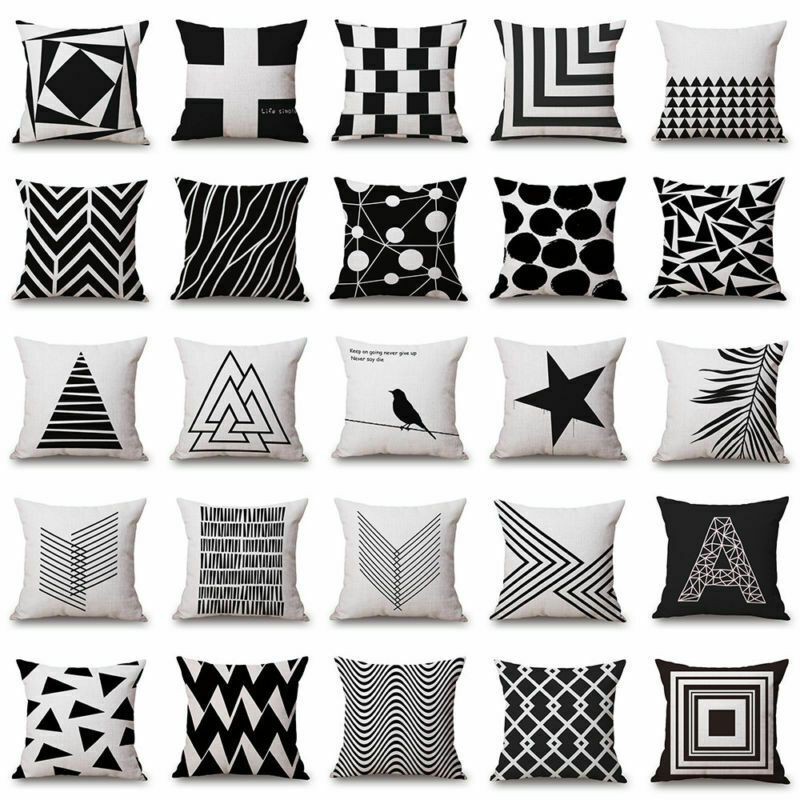 2022 Geometric Cushion Cover Home Sofa Decor Black and White Linen Pillow Case