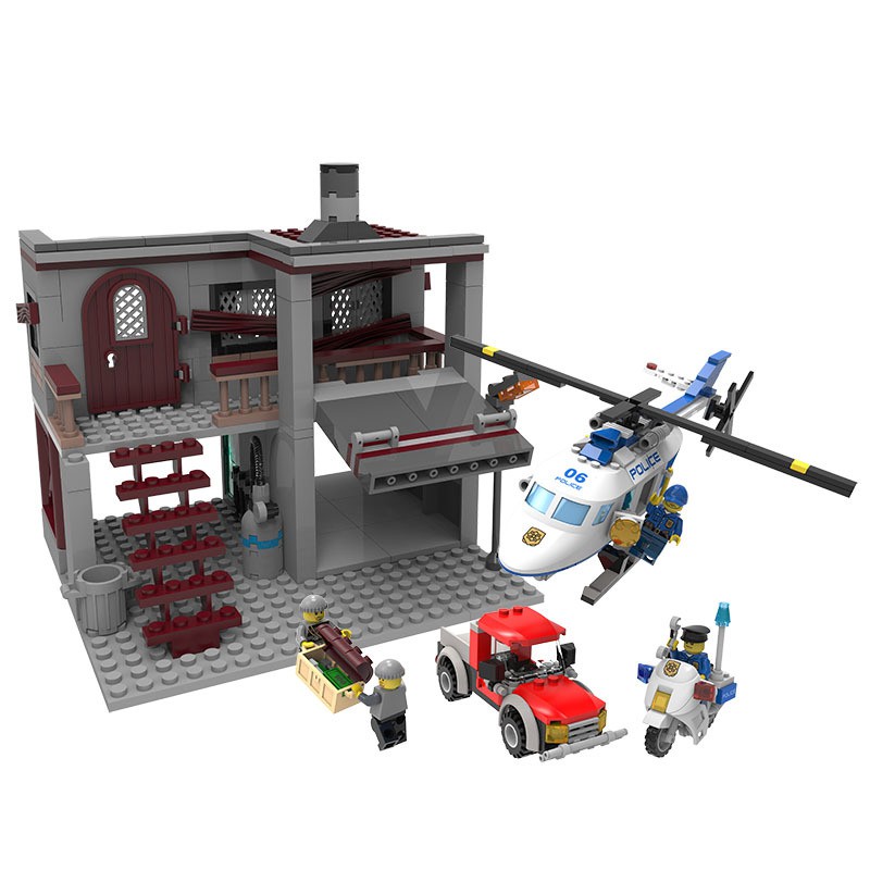 Đồ chơi lắp ráp Lego City Gudi 9318 xếp hình logo minifigures nhà xe ô tô và máy bay phối cảnh tuyệt đẹp