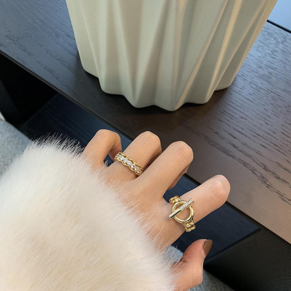 SOMEDAYZL Nhẫn Hở Họa Tiết Hình Học Phong Cách Vintage Thời Trang