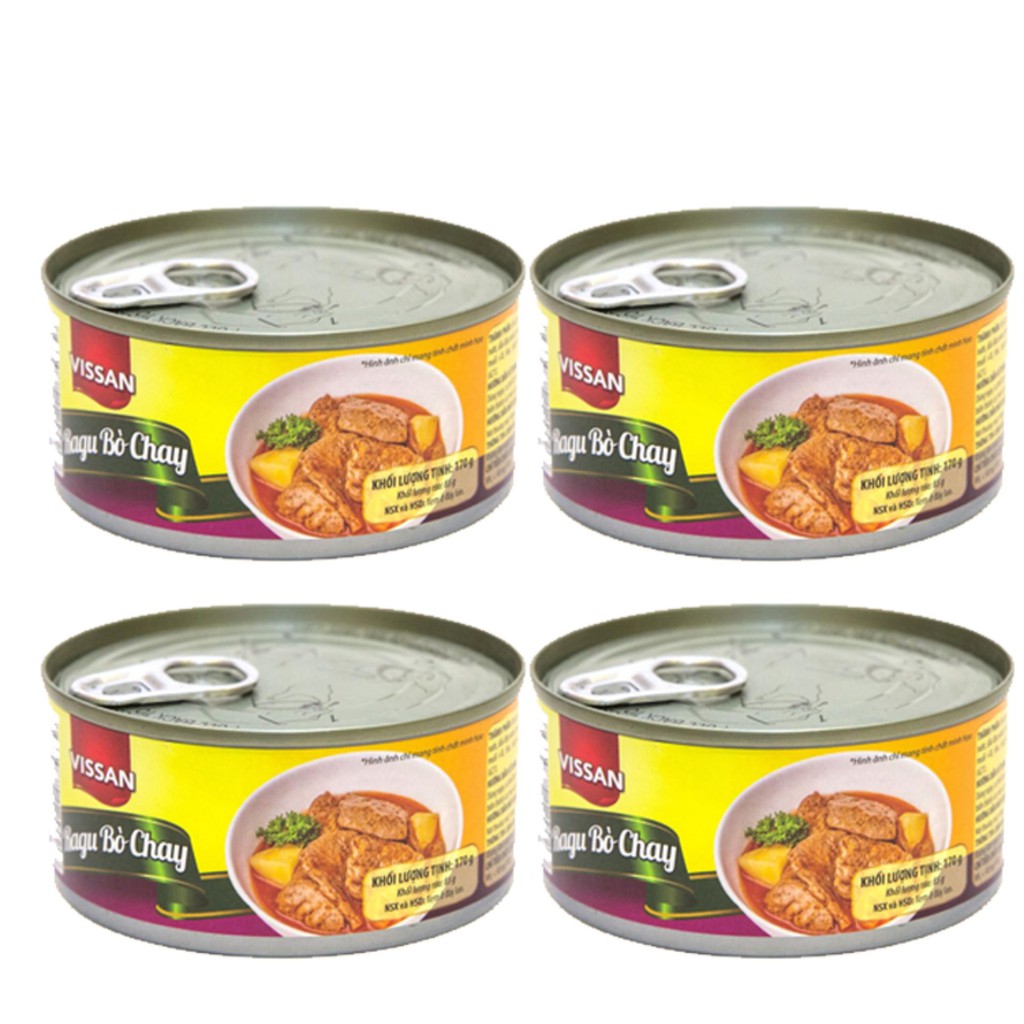 Combo 4 Hộp Ragu Bo Chay Vissan Hộp 170g đồ Hộp Coopmart