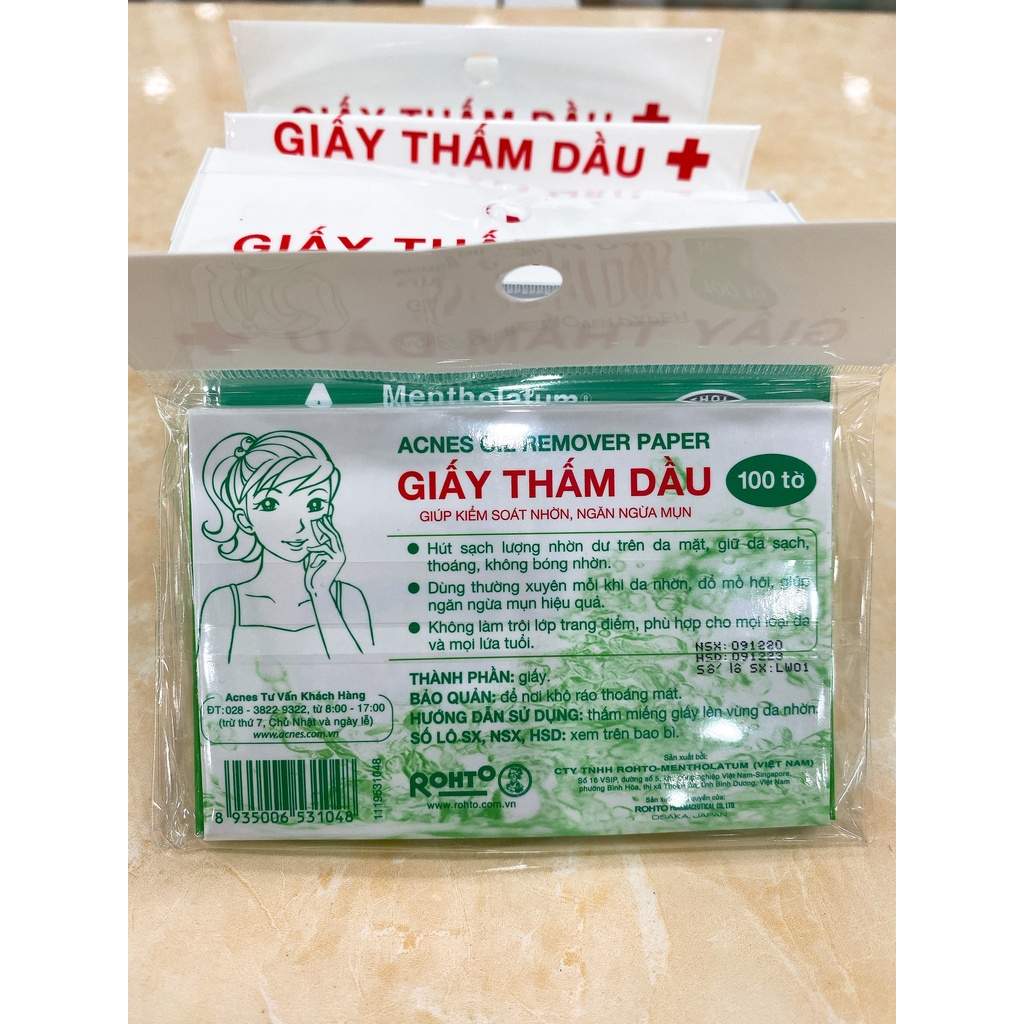 Giấy Thấm Dầu Acnes Kiểm Soát Nhờn, Ngăn Mụn Oil Remover Paper 100 Tờ
