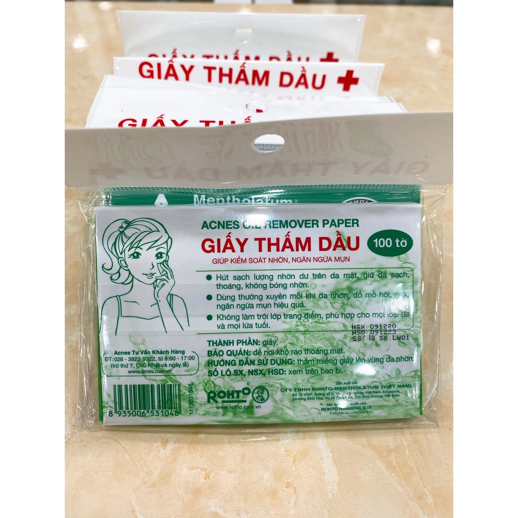 Giấy Thấm Dầu Acnes Kiểm Soát Nhờn, Ngăn Mụn Oil Remover Paper 100 Tờ