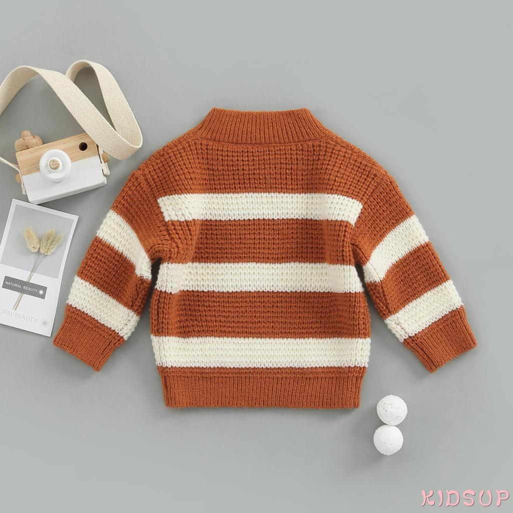 Áo Sweater Cổ Cao Họa Tiết Kẻ Sọc Màu Nâu Giữ Ấm Dành Cho Bé 0-6 Tuổi 1 Tuổi