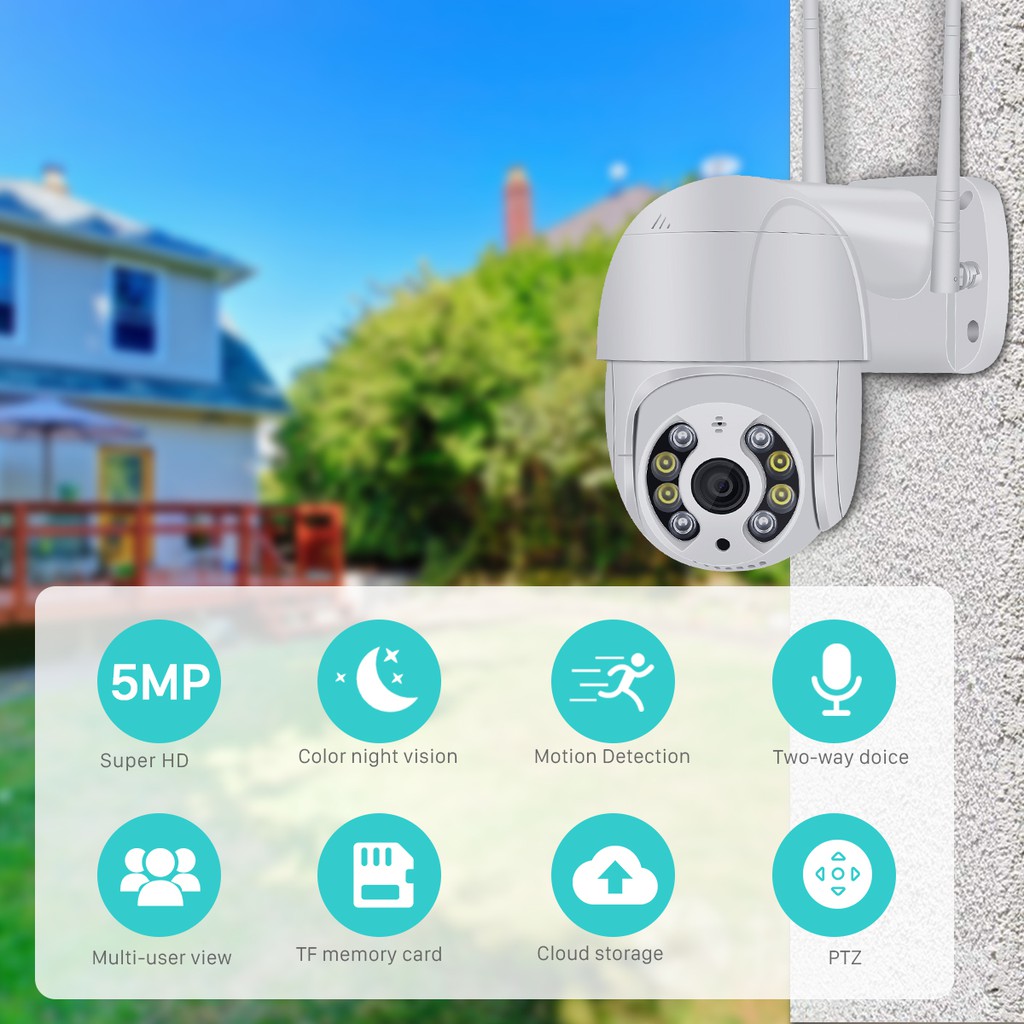 Camera quan sát tự động tầm nhìn ban đêm ICSEE APP UHD 5MP WIFI CCTV PTZ IP chống nước không dây | BigBuy360 - bigbuy360.vn