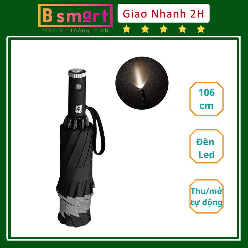 Ô Dù Che Mưa Đi Nắng Tự Động Xếp Gấp Gọn Chống UV Cao Cấp Cho Ô Tô Xe Hơi CÓ ĐÈN PIN-K1779