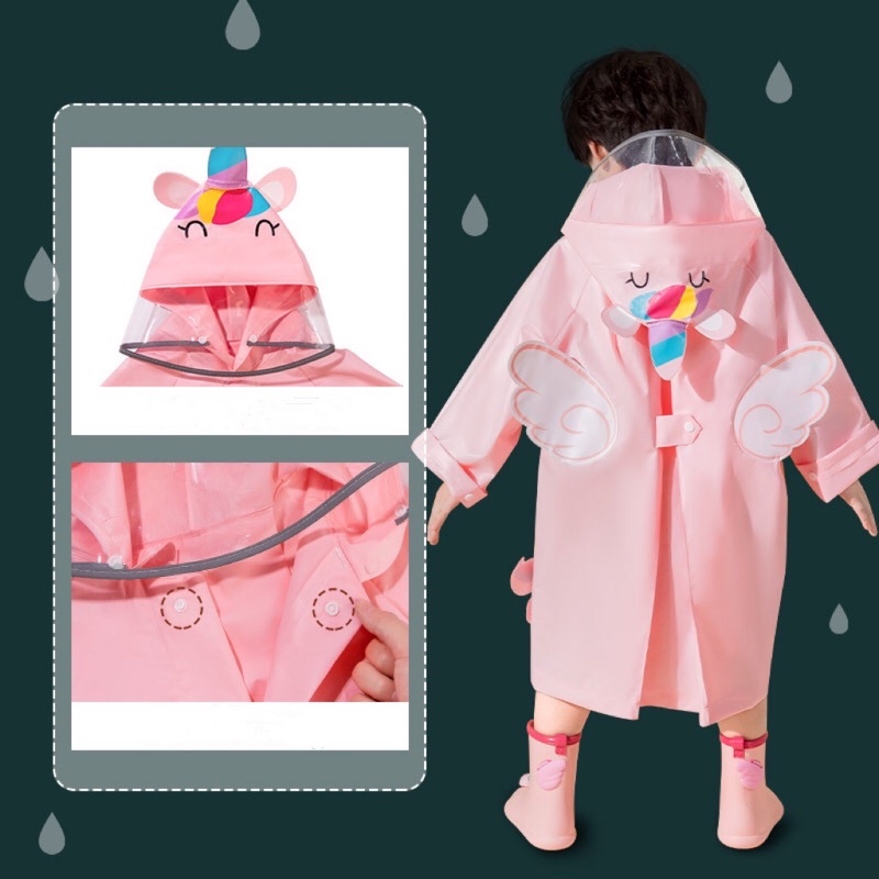 Áo mưa Unicorn, vịt con và khủng long đáng yêu dáng dài cho bé đi học mầm non