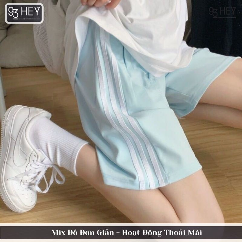 Quần Short Phối Sọc 3 Line Thể Thao Dáng Rộng Lưng Thun Unisex Cho Cả Nam Và Nữ 93Hey QĐ02