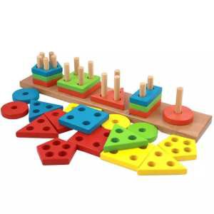 Sỉ 10 Bộ Đồ Chơi Gỗ Phân Biệt Màu Sắc Hình Khối Trên Thanh
