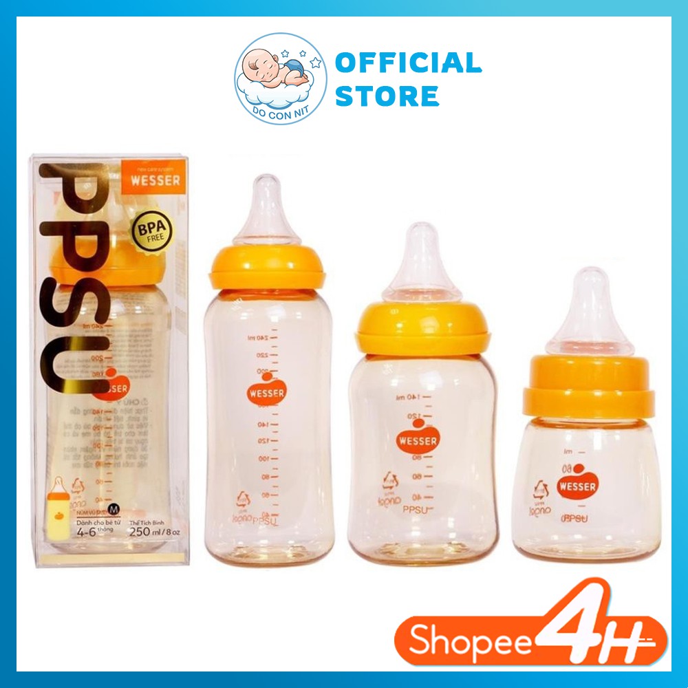 Bình Sữa PPSU Wesser ( 60ml,140ml,250ml/bình cổ hẹp hoặc 180ml,260ml/bình cổ rộng)