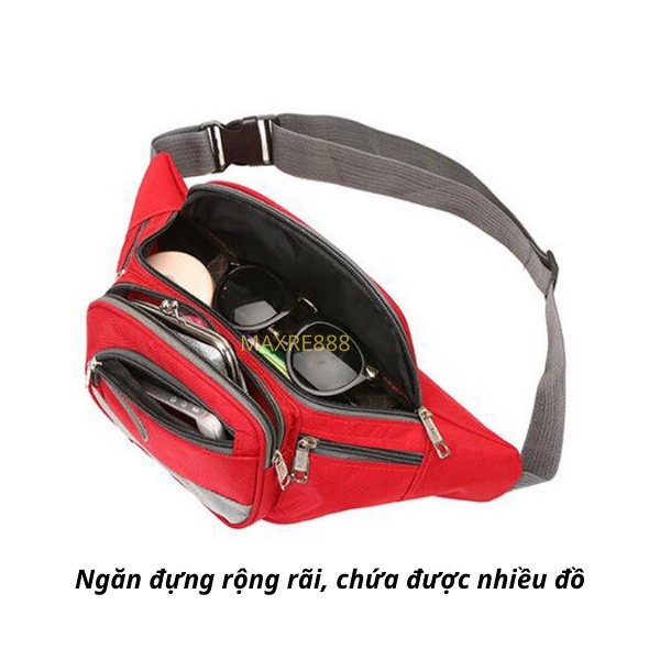 Túi đeo hông nam nữ V-star đeo chéo 6 ngăn tiện dụng vải cao cấp siêu dày chống thấm nước