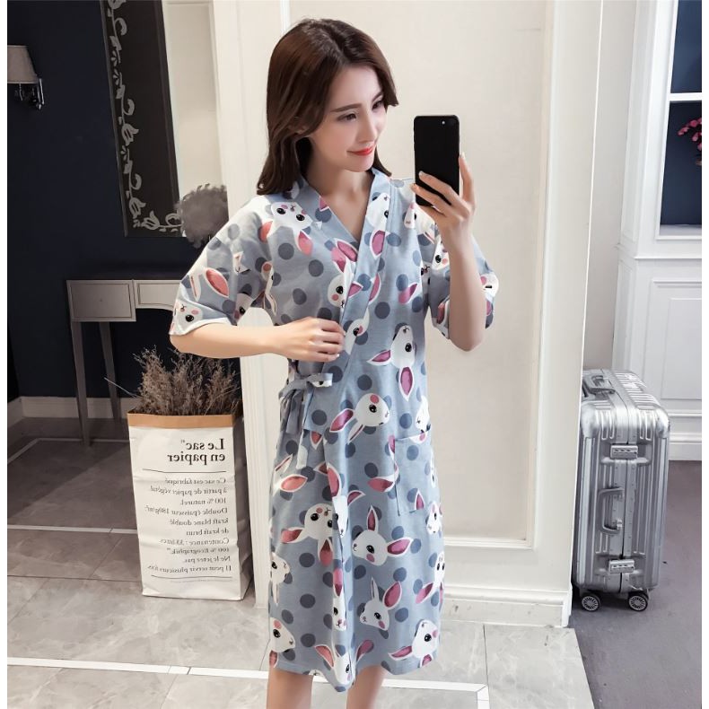 Áo choàng ngủ kimono mặc nhà - Họa tiết Thỏ xám DN023 | BigBuy360 - bigbuy360.vn