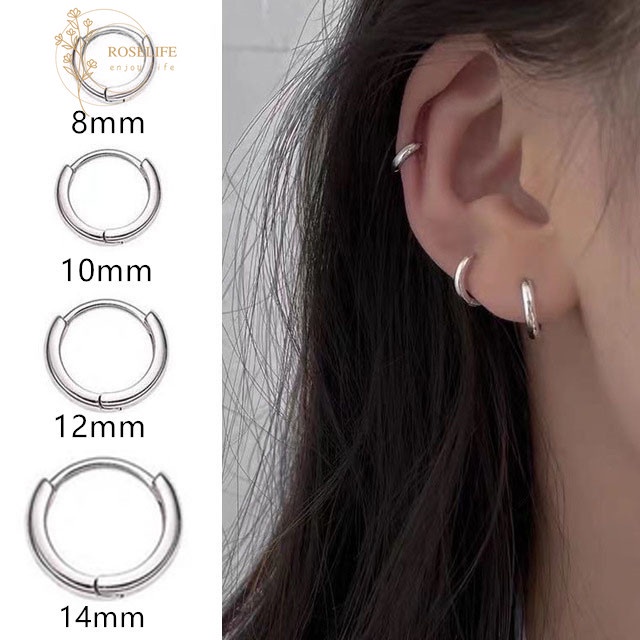 Đôi Bông Tai Tròn Bằng Thép Không Gỉ Màu Bạc 8mm / 10mm / 12mm / 14mm Độc Đáo Cho ...