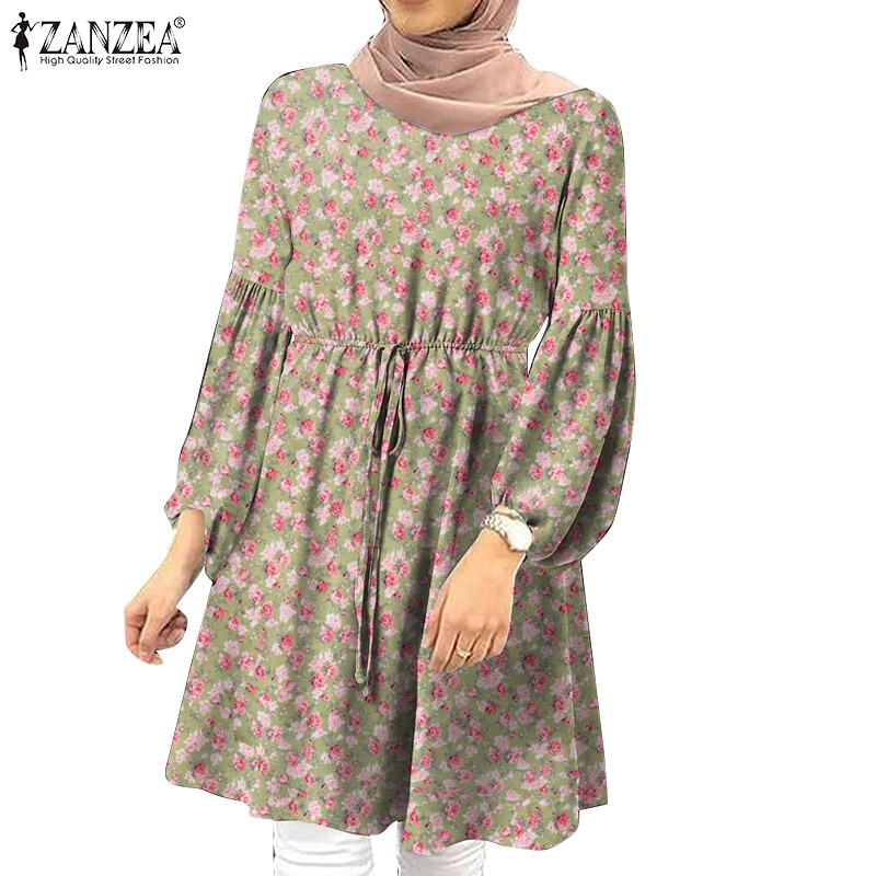 Zanzea Áo Nữ Tay Dài Phồng Cổ Tròn In Hoa Thời Trang