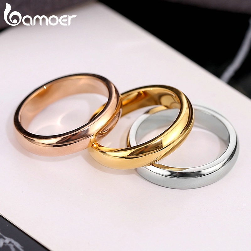 Nhẫn BAMOER bằng thép không gỉ thiết kế đơn giản thời trang cao cấp cho nam nữ