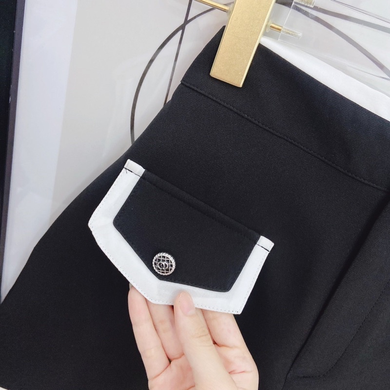 SET ÁO ĐEN VIỀN TÚI NẮP CỔ SƠ MI + SHORT