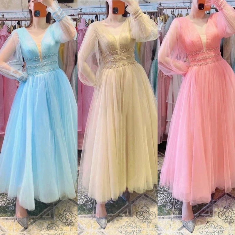 Đầm dự tiệc công chúa tay dài kết cườm TRIPBLE T DRESS - size M/L ( ảnh/video thật) MS136Y