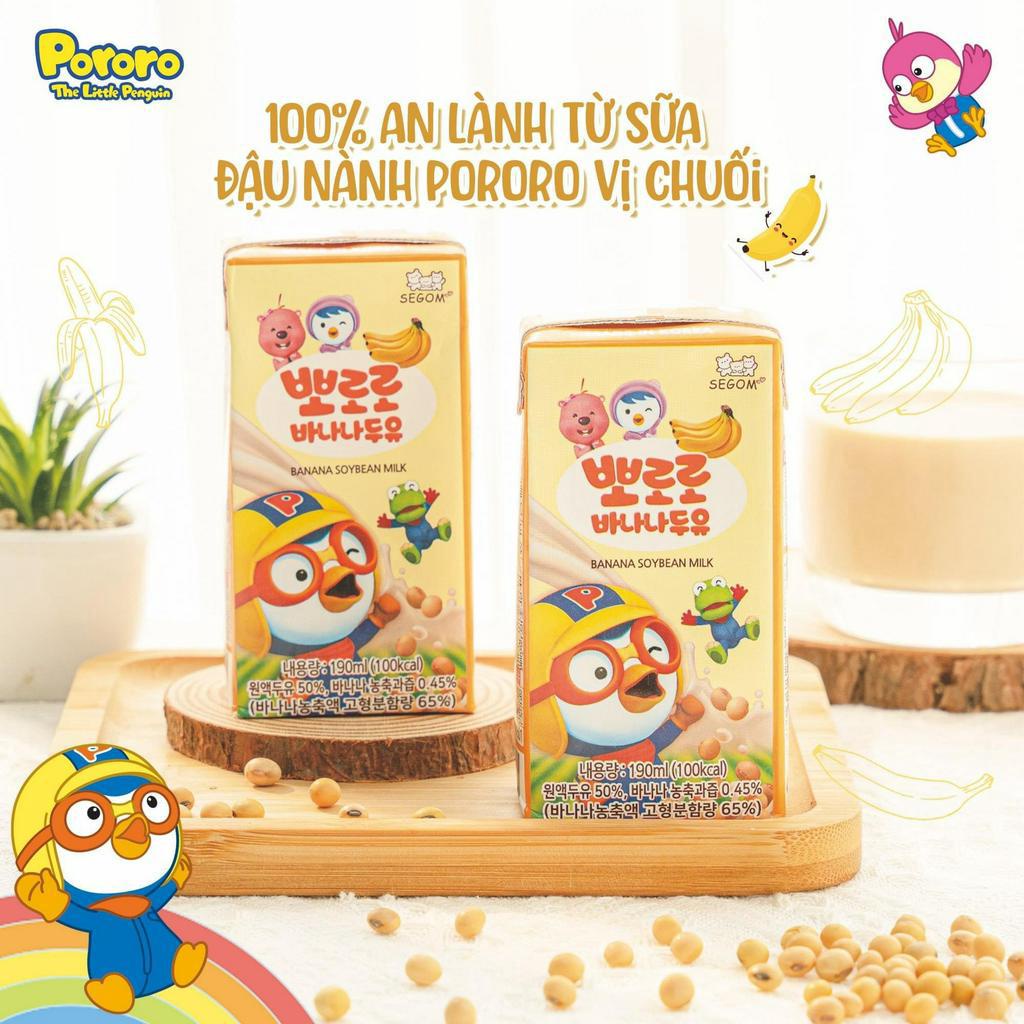 Sữa Dinh Dưỡng Pororo Hàn Quốc Vị Chuối/ Dâu/ Socola, Sữa Đạu Nành Pororo Hộp 190ml