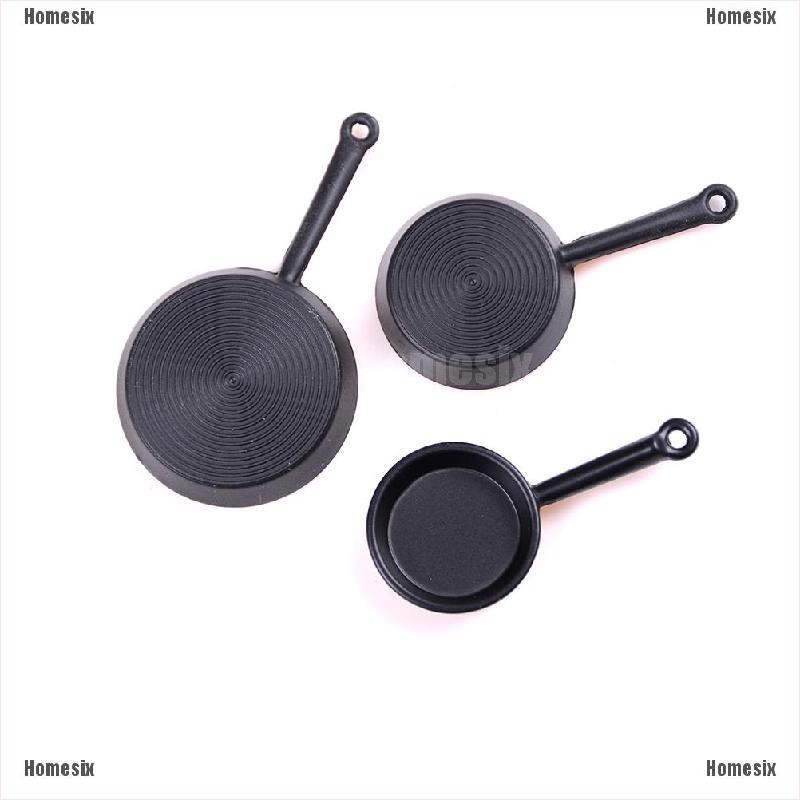 [HoMSI] 3 Pcs Dollhouse Mini Metal Frypan Frying Pans Cooking Pot Cookware Toy SUU