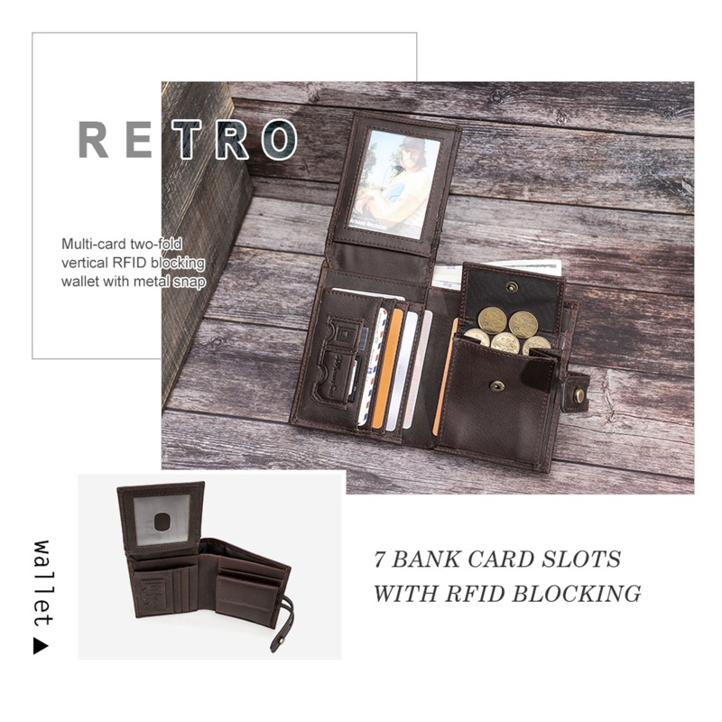 Youyo Ví Ngắn Bằng Da Bò Có Khóa Cài Chống Trộm RFID Cho Nam