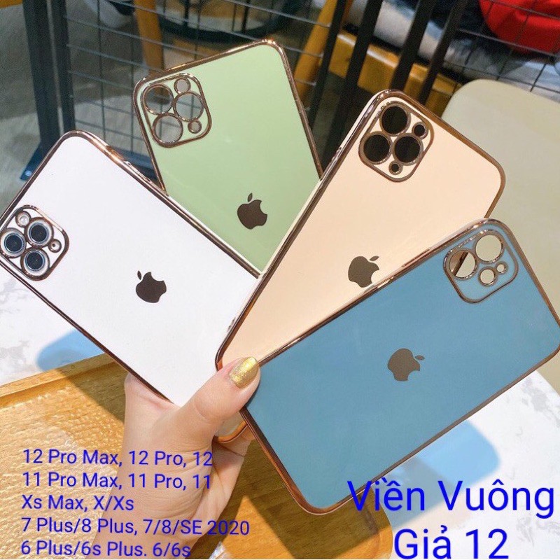 Ốp Lưng Dẻo Vuông Xi Viền Giả iPhone 12 cho iPhone 11 Pro Max, X/Xs, 7/8 Plus, 6/6s Plus